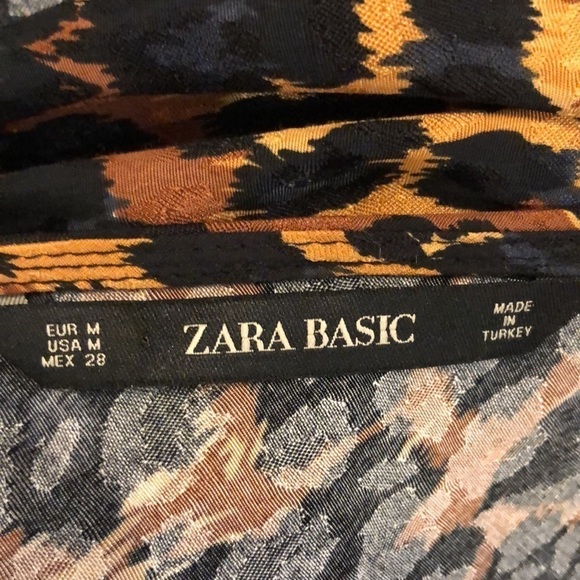 Zara Ruched Leopard V-Neck 3/4 Long Sleeve Bodycon Satin Textured M Mini Dress - Picture 15 of 16